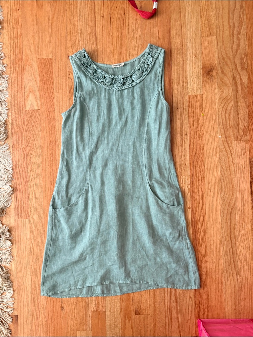 Sleeveless Linen Blend Dress with Crochet Neck - Sage Green